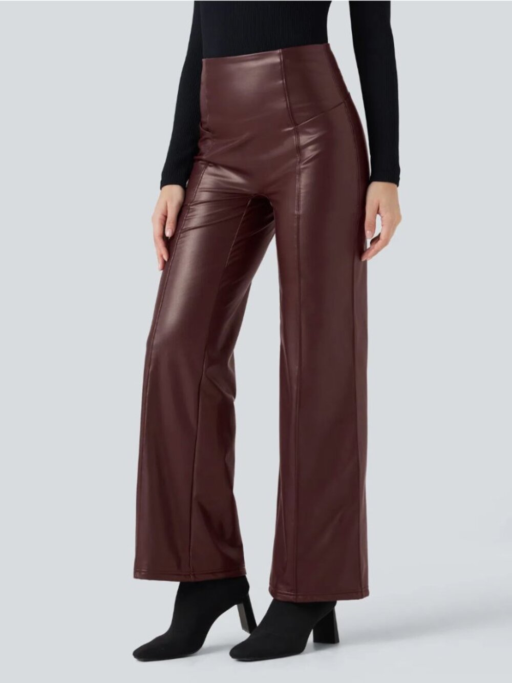 NWT Halara |Faux Leather Flare Pants High Waisted Stretchy Earthy Red Size Large